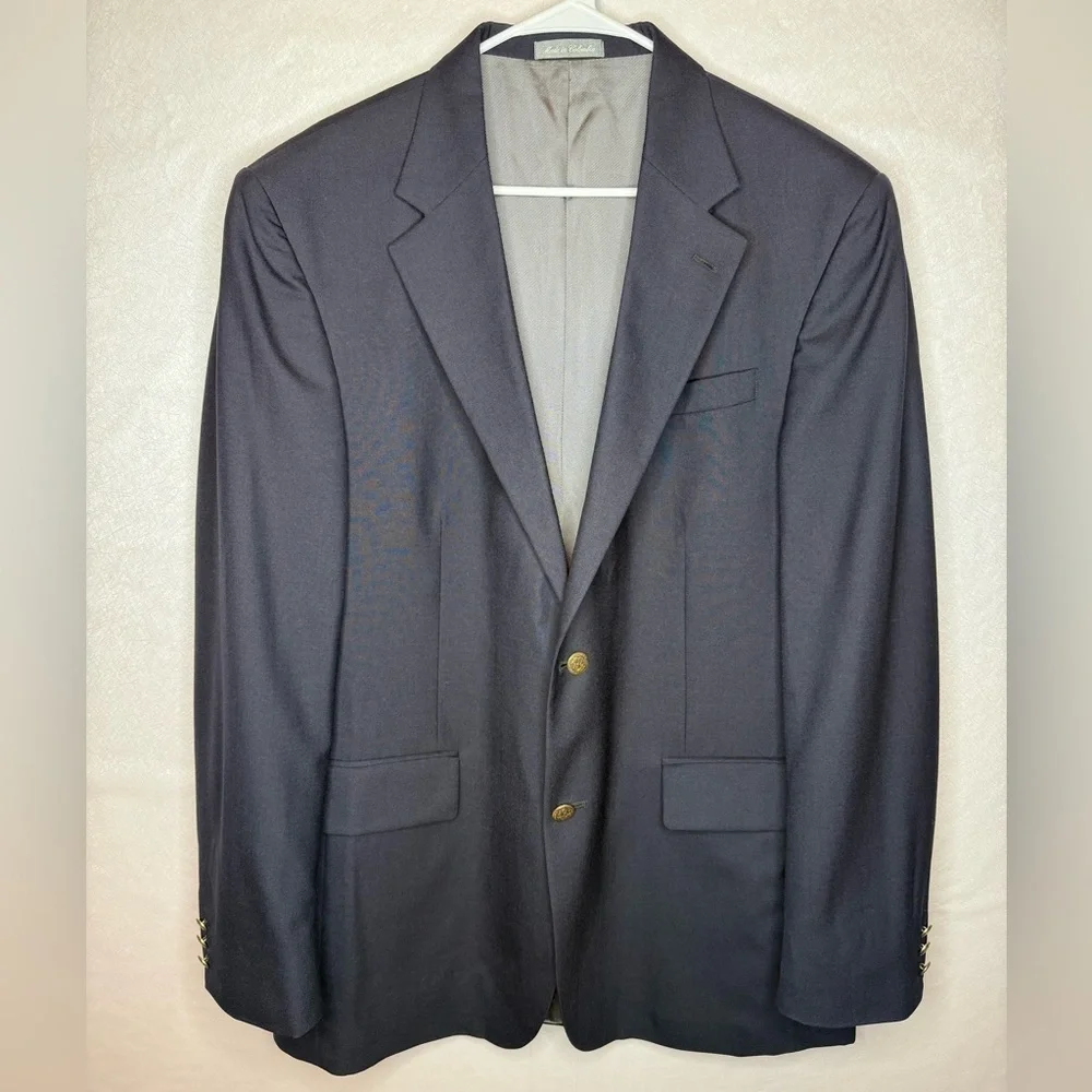 Oscar De La Renta Deep Navy Sport Coat Jacket Blazer 100% Wool 2 Button Size 44L